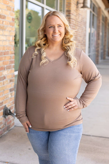 Larissa Long Sleeve - Mocha | Women's V-Neck Top