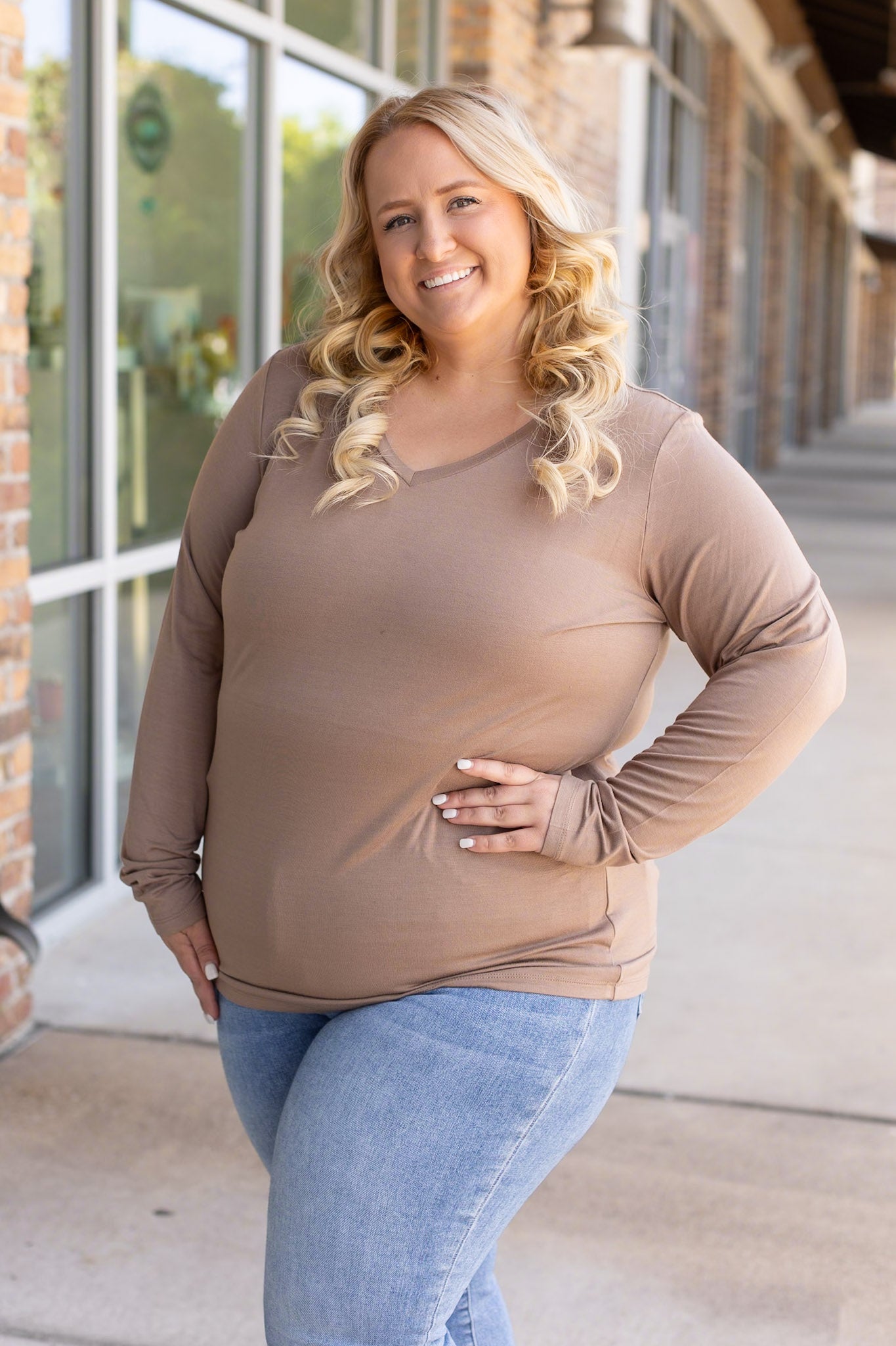 Larissa Long Sleeve - Mocha | Women's V-Neck Top