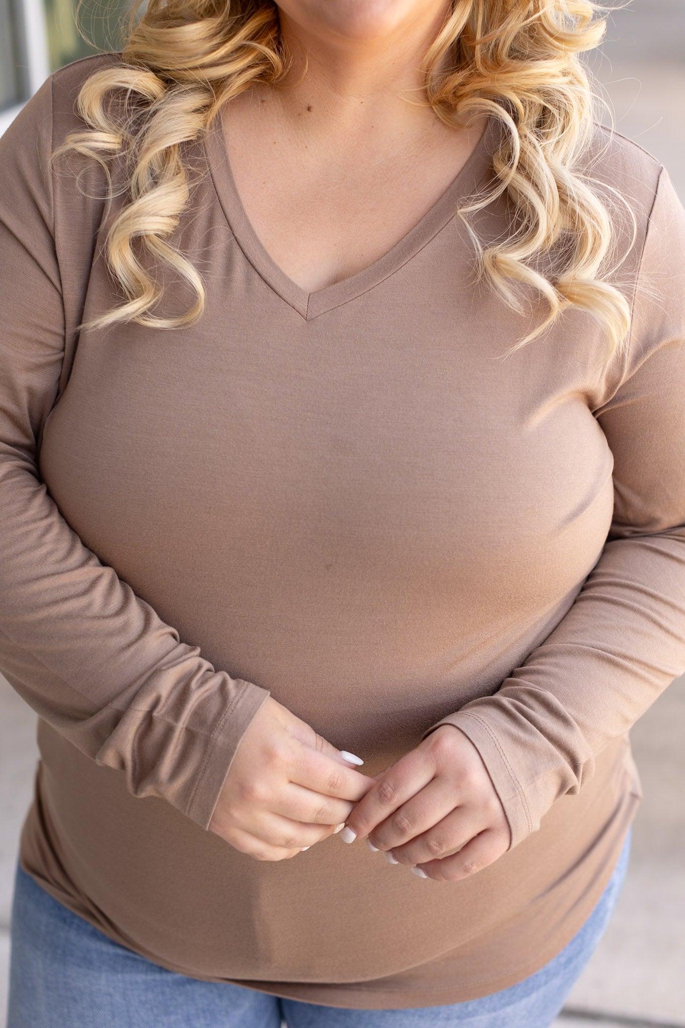 Larissa Long Sleeve - Mocha | Women's V-Neck Top