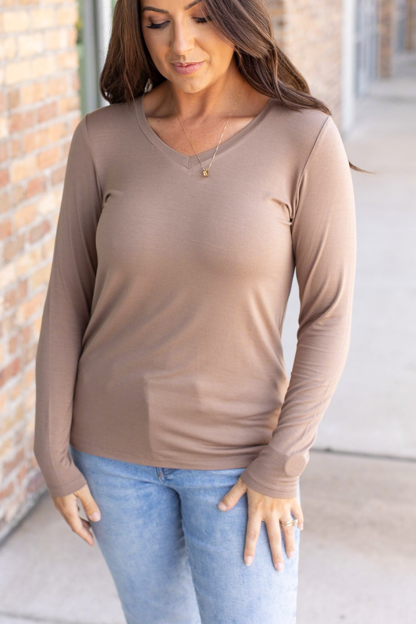 Larissa Long Sleeve - Mocha | Women's V-Neck Top