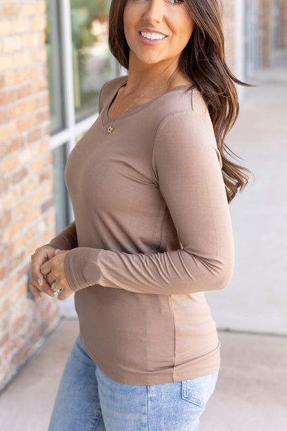 Larissa Long Sleeve - Mocha | Women's V-Neck Top