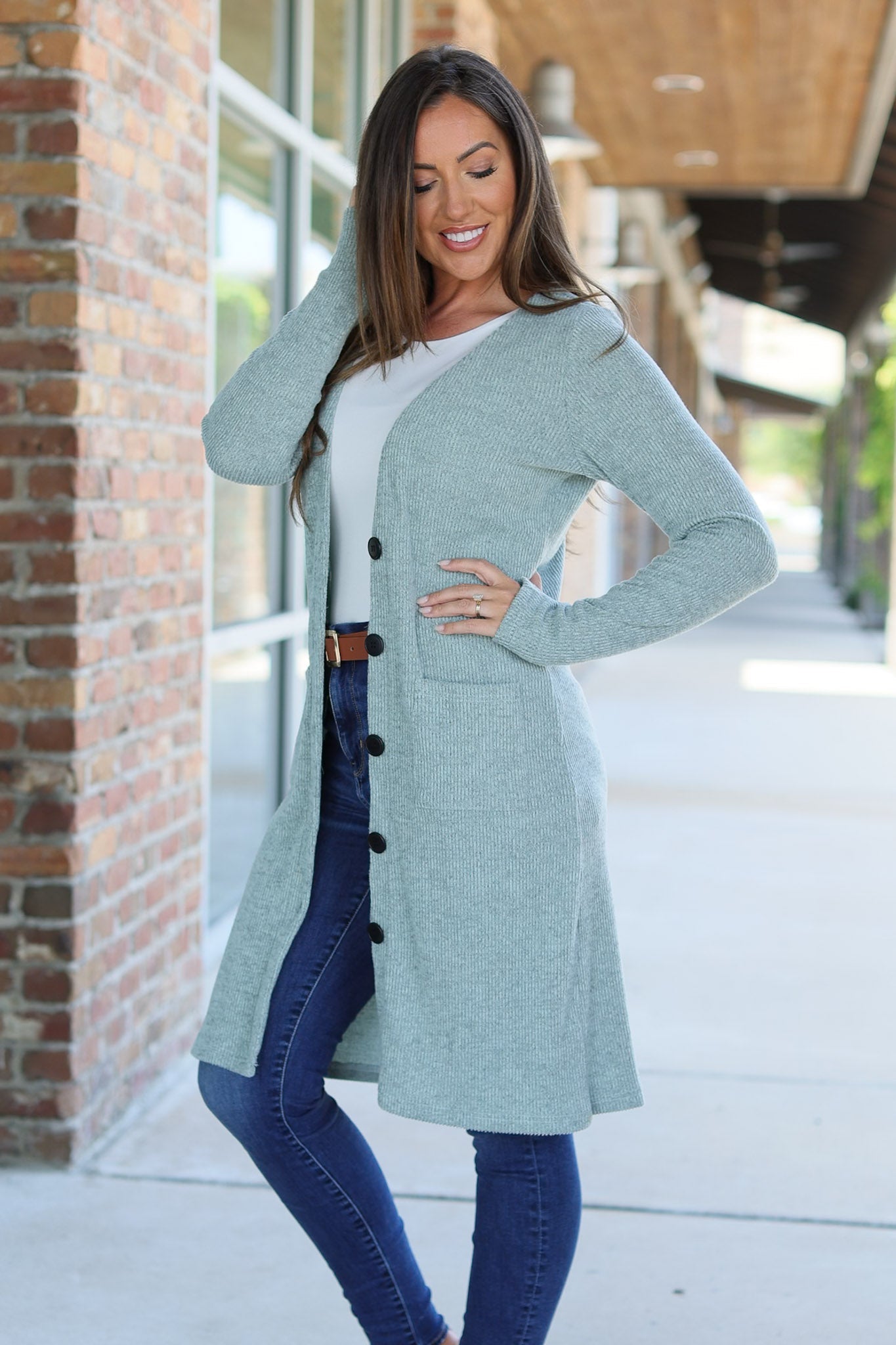 Knit Colbie Ribbed Cardigan - Sage