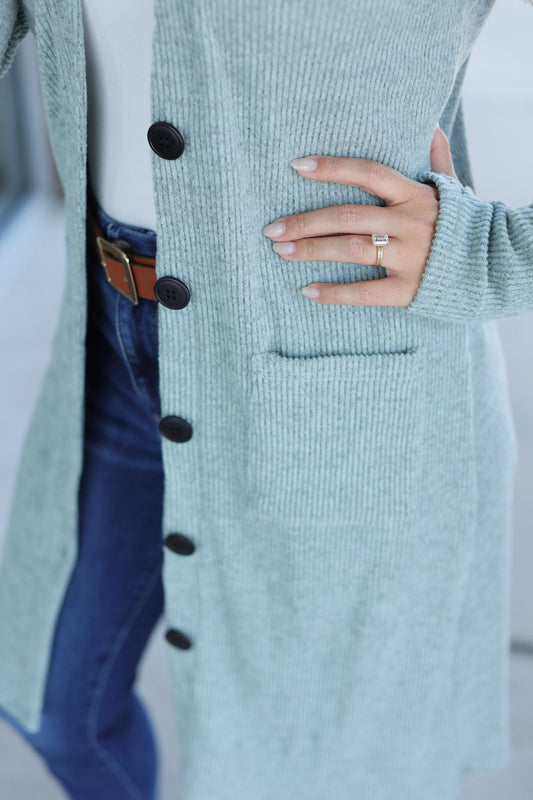 Knit Colbie Ribbed Cardigan - Sage