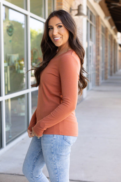 Leah Long Sleeve Top - Pumpkin | Women's Casual Top