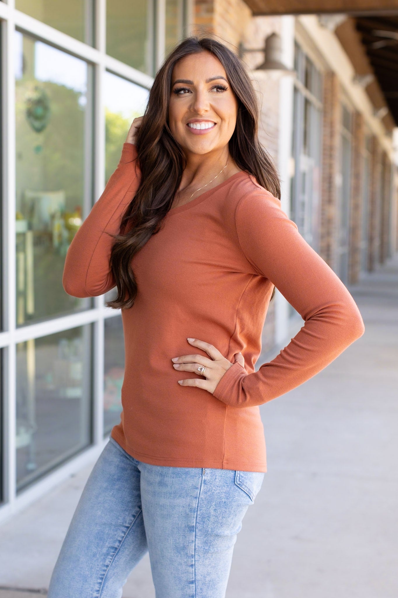 Leah Long Sleeve Top - Pumpkin | Women's Casual Top