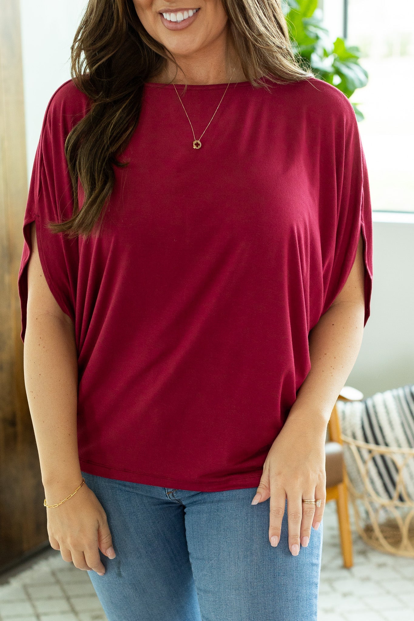 Darcy Dolman Top - Burgundy | Women's Flowy Top