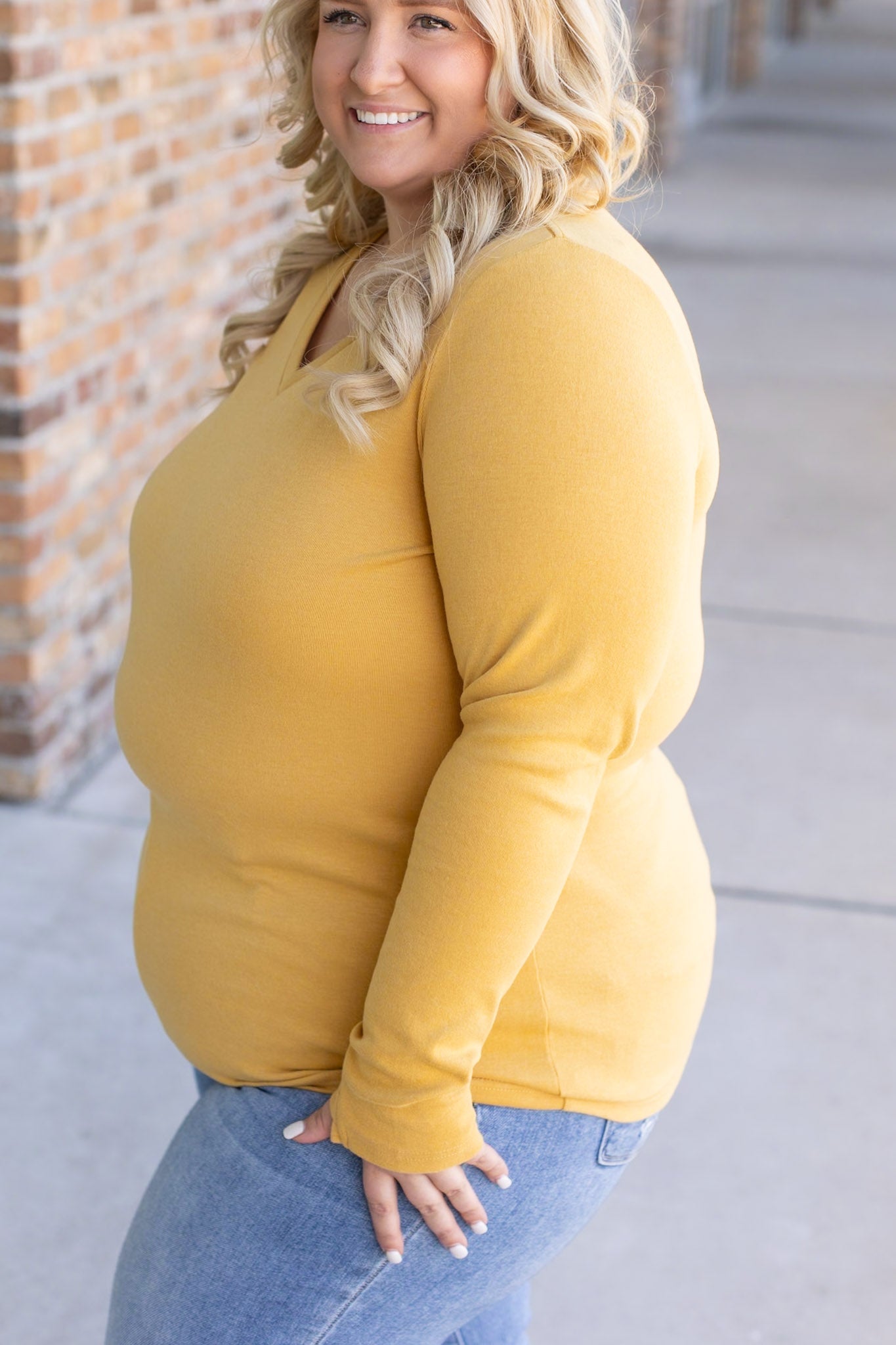 Leah Long Sleeve Top - Mustard | Women's Casual Top