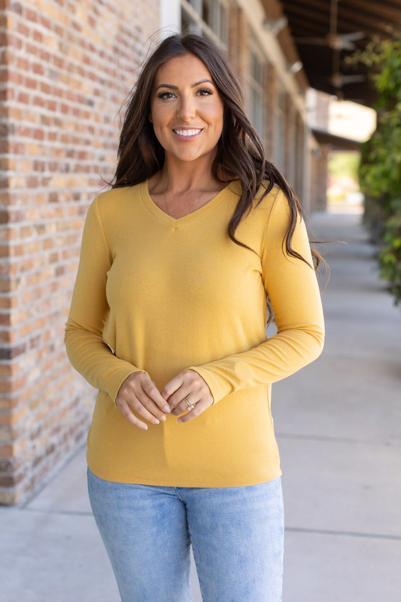 Leah Long Sleeve Top - Mustard | Women's Casual Top