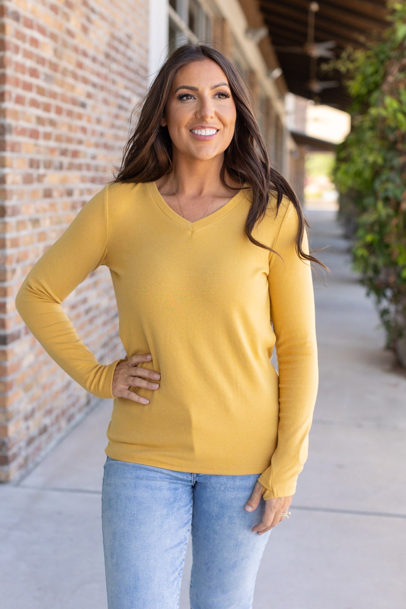 Leah Long Sleeve Top - Mustard | Women's Casual Top