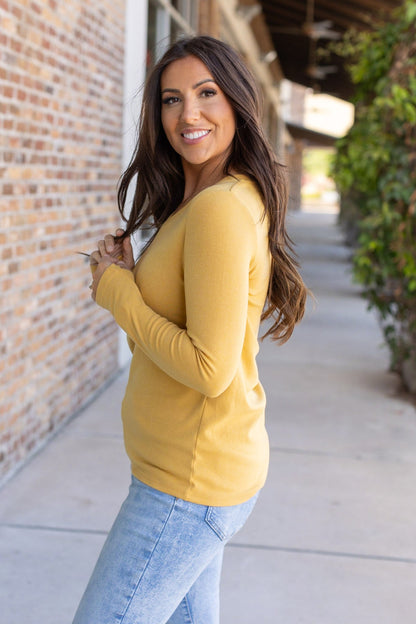 Leah Long Sleeve Top - Mustard | Women's Casual Top