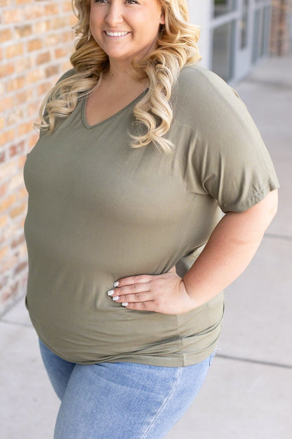 Chloe Cozy Tee - Olive | Women's V-Neck Top