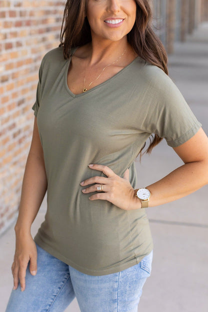 Chloe Cozy Tee - Olive | Women's V-Neck Top