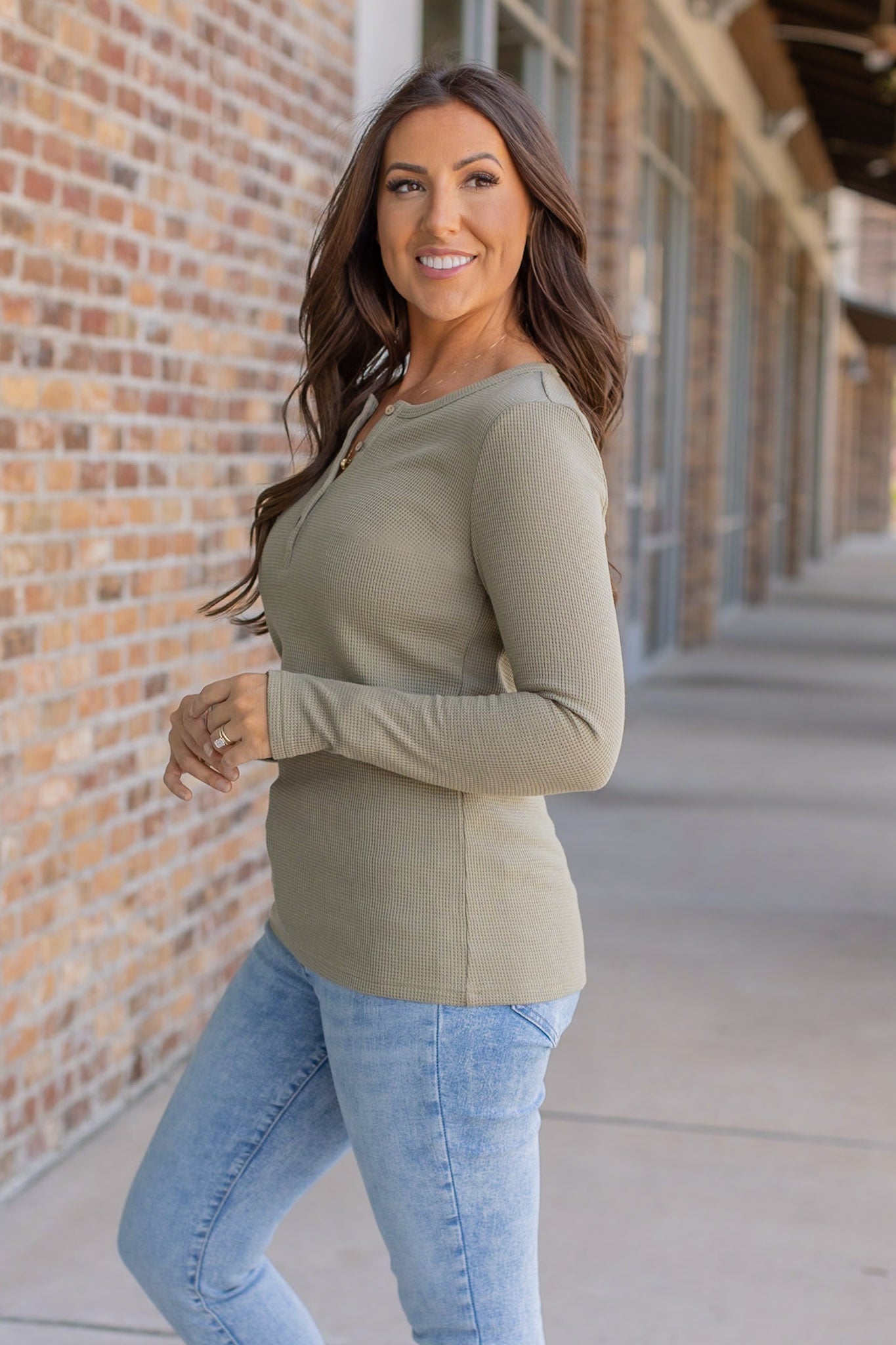 Harper Long Sleeve Henley - Olive | Women's Cozy Shirt