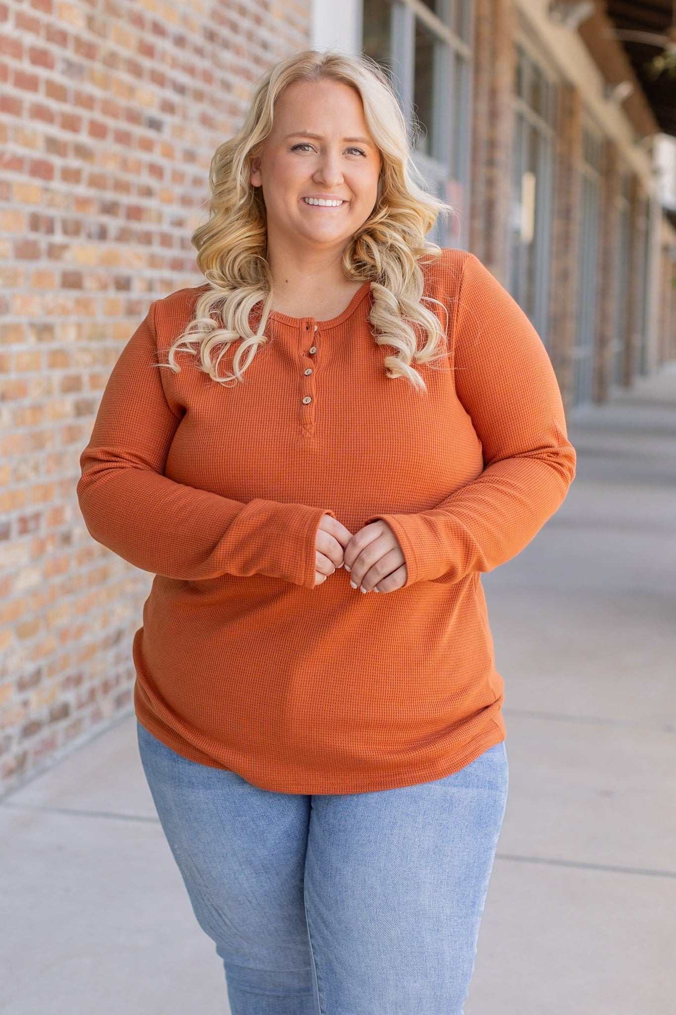 Harper Long Sleeve Henley - Pumpkin | Women's Cozy Shirt