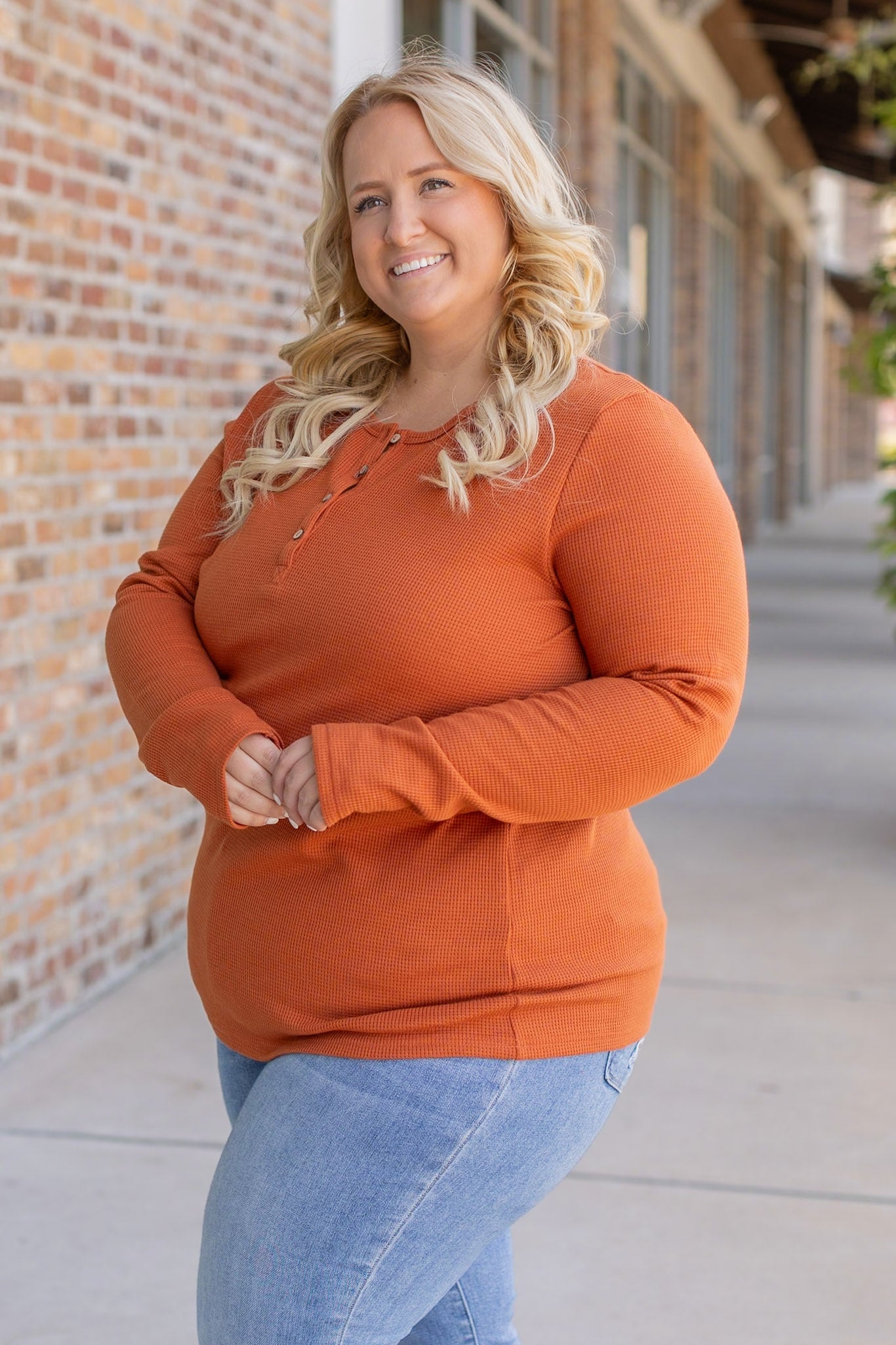 Harper Long Sleeve Henley - Pumpkin | Women's Cozy Shirt