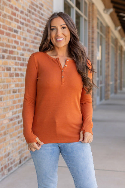 Harper Long Sleeve Henley - Pumpkin | Women's Cozy Shirt