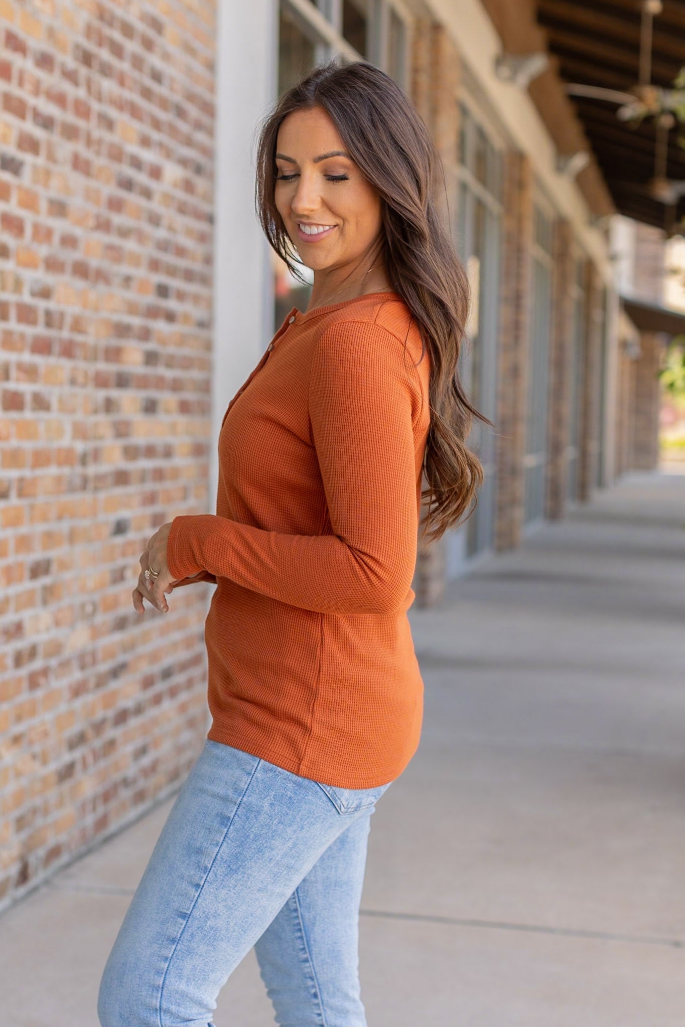 Harper Long Sleeve Henley - Pumpkin | Women's Cozy Shirt