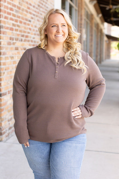 Harper Long Sleeve Henley - Mocha | Women's Cozy Shirt