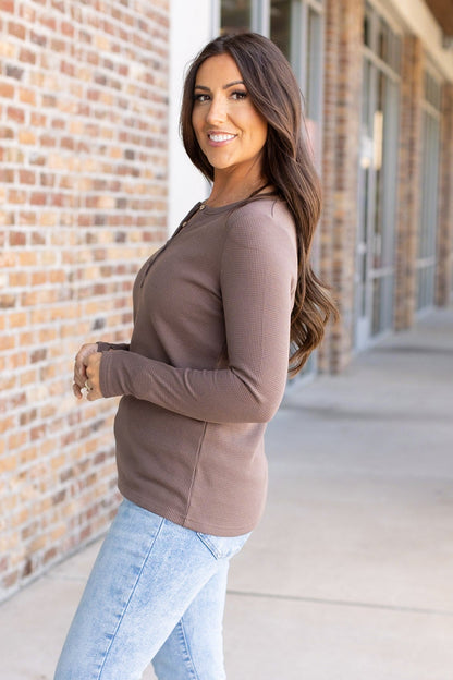 Harper Long Sleeve Henley - Mocha | Women's Cozy Shirt