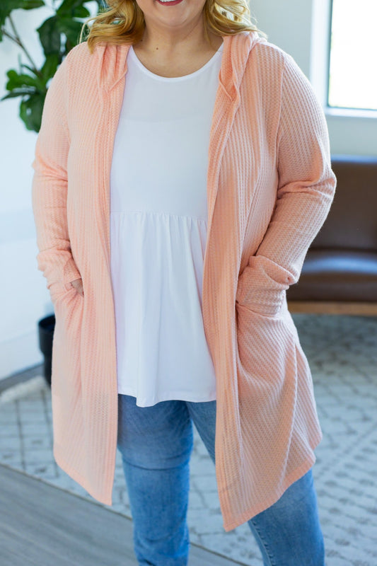 Claire Hooded Waffle Cardigan - Peach