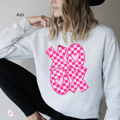 XOXO Pink Checkered Sequin Patch SWEATSHIRT