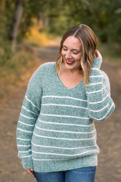 Cozy Striped Sweater - Green