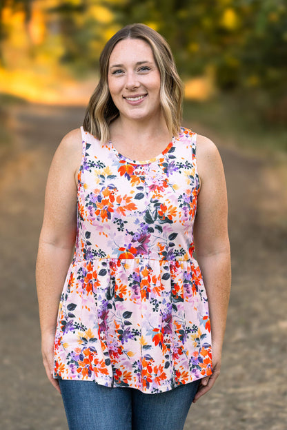 Renee Ruffle Tank - Fall Floral Leaves