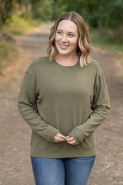 Corrine Ribbed Pullover Top - Olive