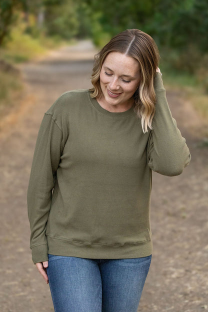 Corrine Ribbed Pullover Top - Olive