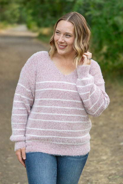 Cozy Striped Sweater - Mauve