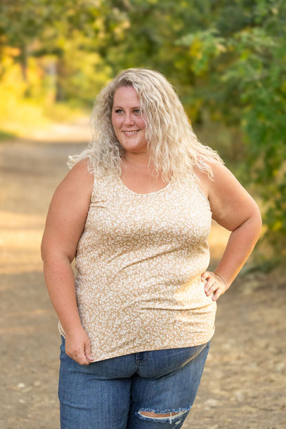 Luxe Crew Tank - Tan Floral | Women's Tank Top