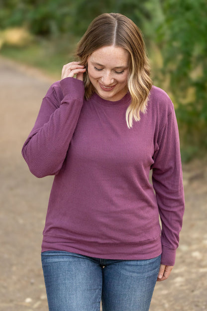 Corrine Ribbed Pullover Top - Plum