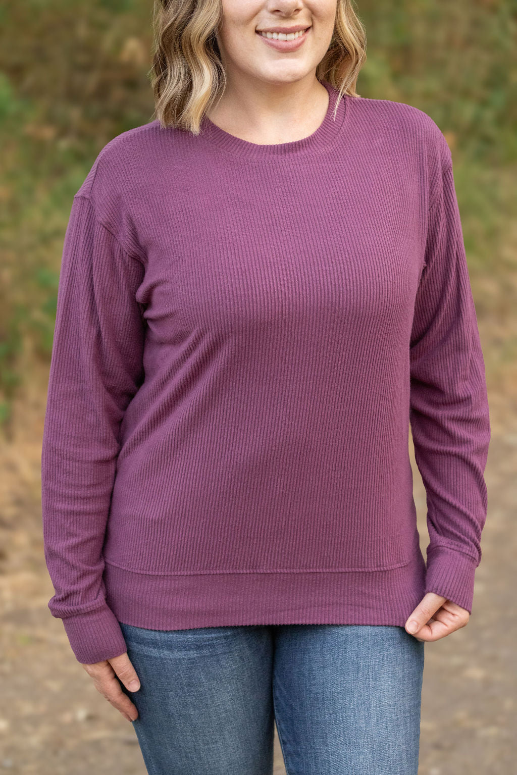 Corrine Ribbed Pullover Top - Plum