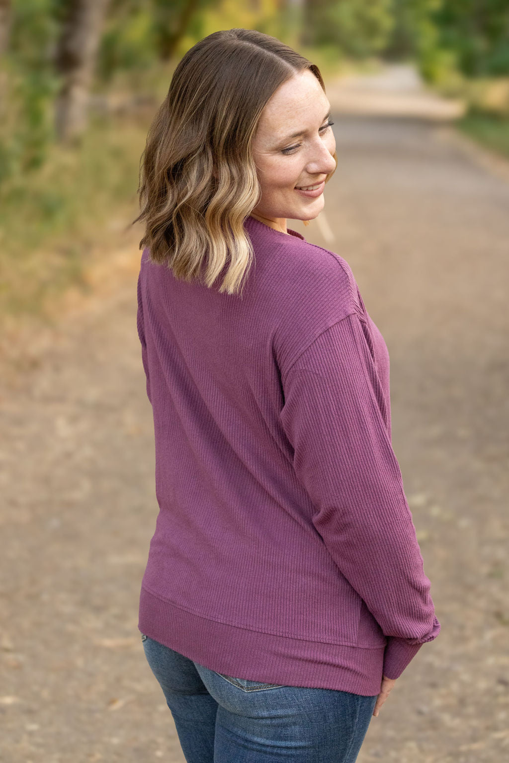 Corrine Ribbed Pullover Top - Plum