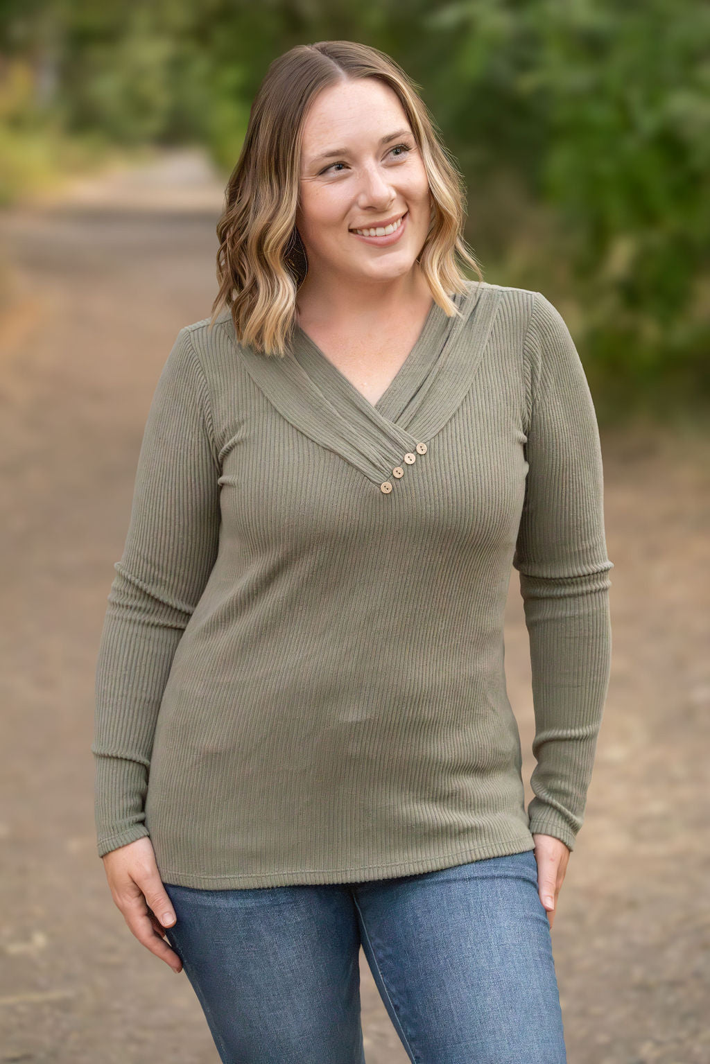 Brooklyn Button Top - Olive