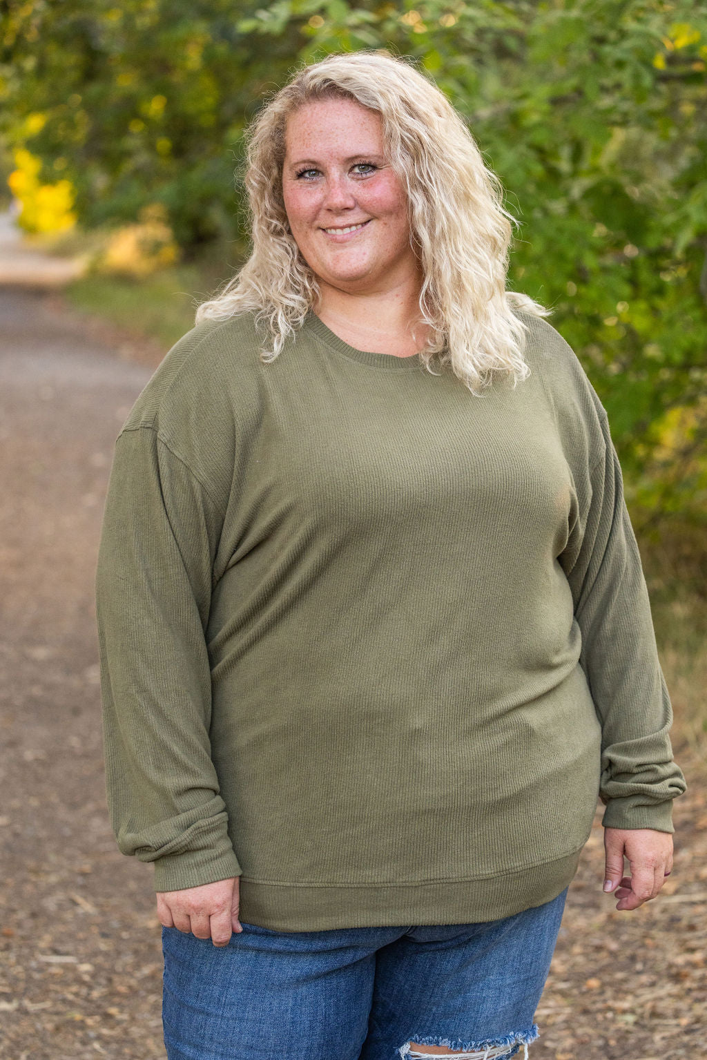 Corrine Ribbed Pullover Top - Olive