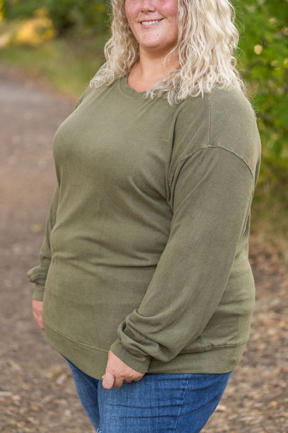 Corrine Ribbed Pullover Top - Olive