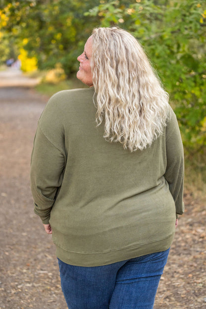 Corrine Ribbed Pullover Top - Olive