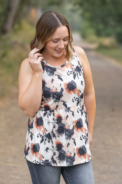 Renee Ruffle Tank - Neutral Abstract