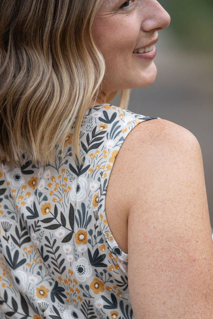 Renee Ruffle Tank - Boho Olive Floral