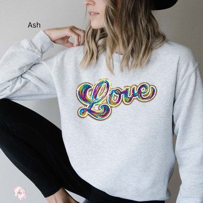 RAINBOW LOVE Sequin Patch SWEATSHIRT