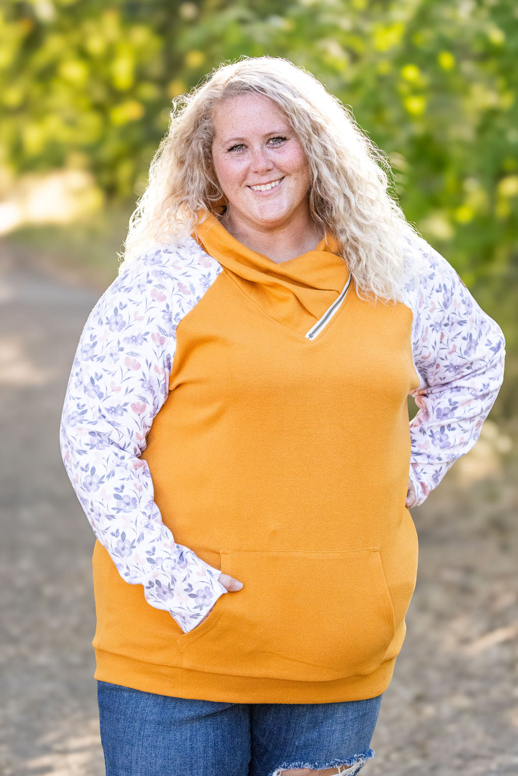 Zoey ZipCowl - Mustard and Harvest Floral