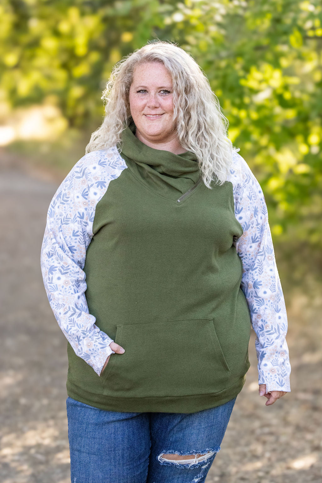 Zoey ZipCowl - Olive and Boho Floral