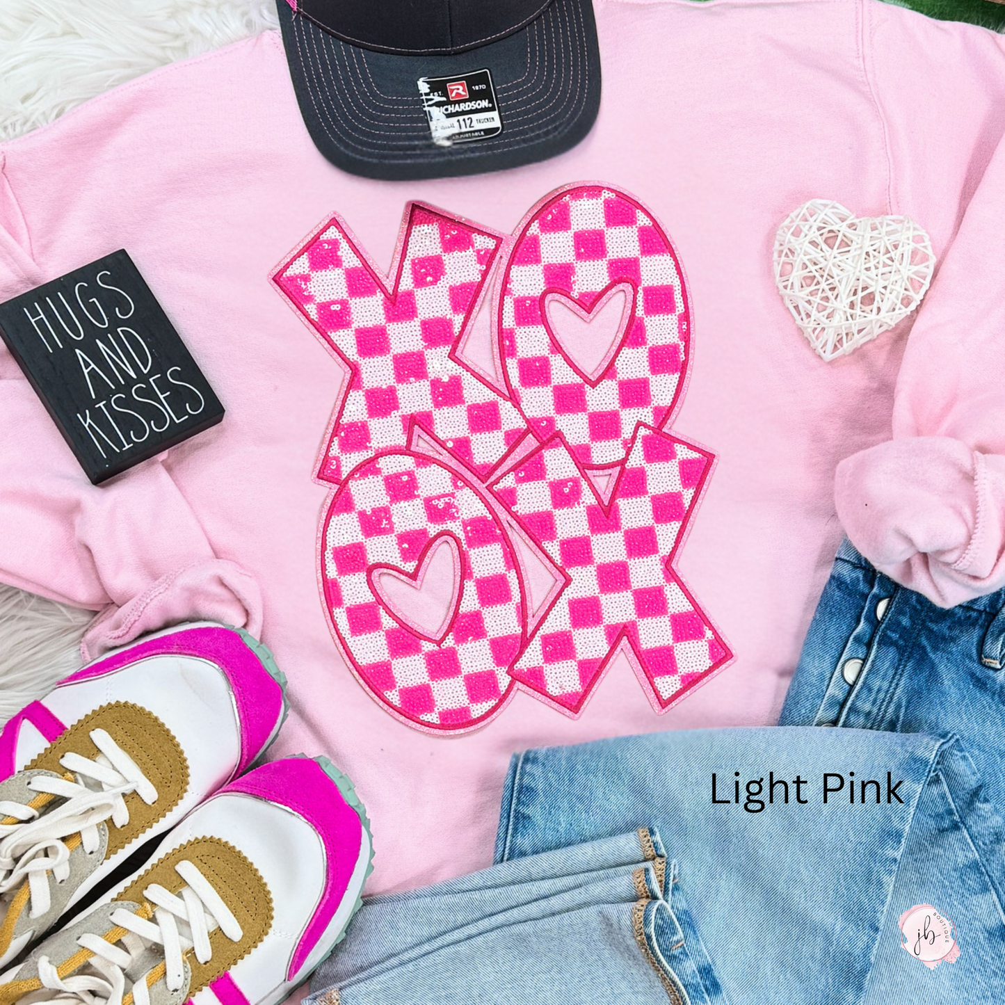 XOXO Pink Checkered Sequin Patch SWEATSHIRT