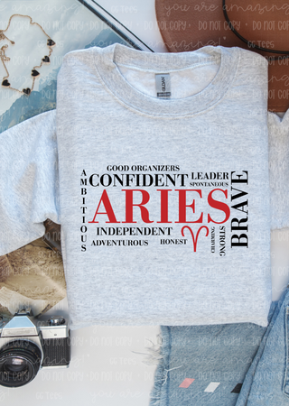 Aries Zodiac Tee Leader, Brave, Honest
