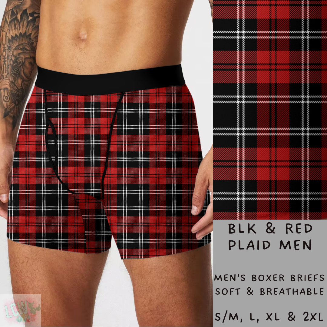 Batch #232 - Christmas Underwear - Closes 10/31 ETA early/mid Dec - Blk & Red Plaid Mens Boxer Briefs