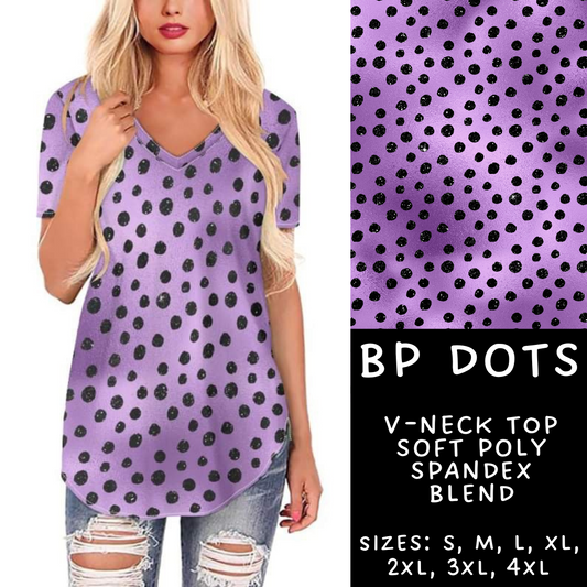 Batch #270 - Black and Purple - Closes 1/15 - ETA mid/late March - BP Dots V-Neck Tee