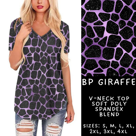 Batch #270 - Black and Purple - Closes 1/15 - ETA mid/late March - BP Giraffe V-Neck Tee