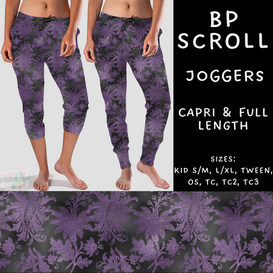 Batch #270 - Black and Purple - Closes 1/15 - ETA mid/late March - BP Scroll Full and Capri Length Joggers