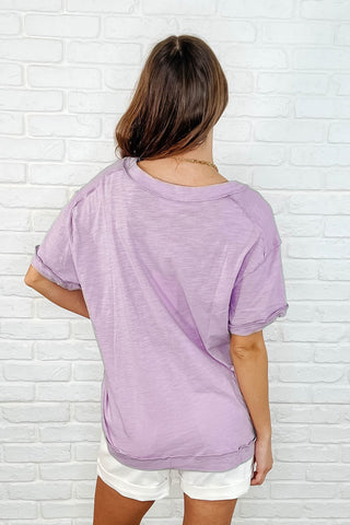 Basic Instinct Drop Shoulder V-Neck Tee in Lilac